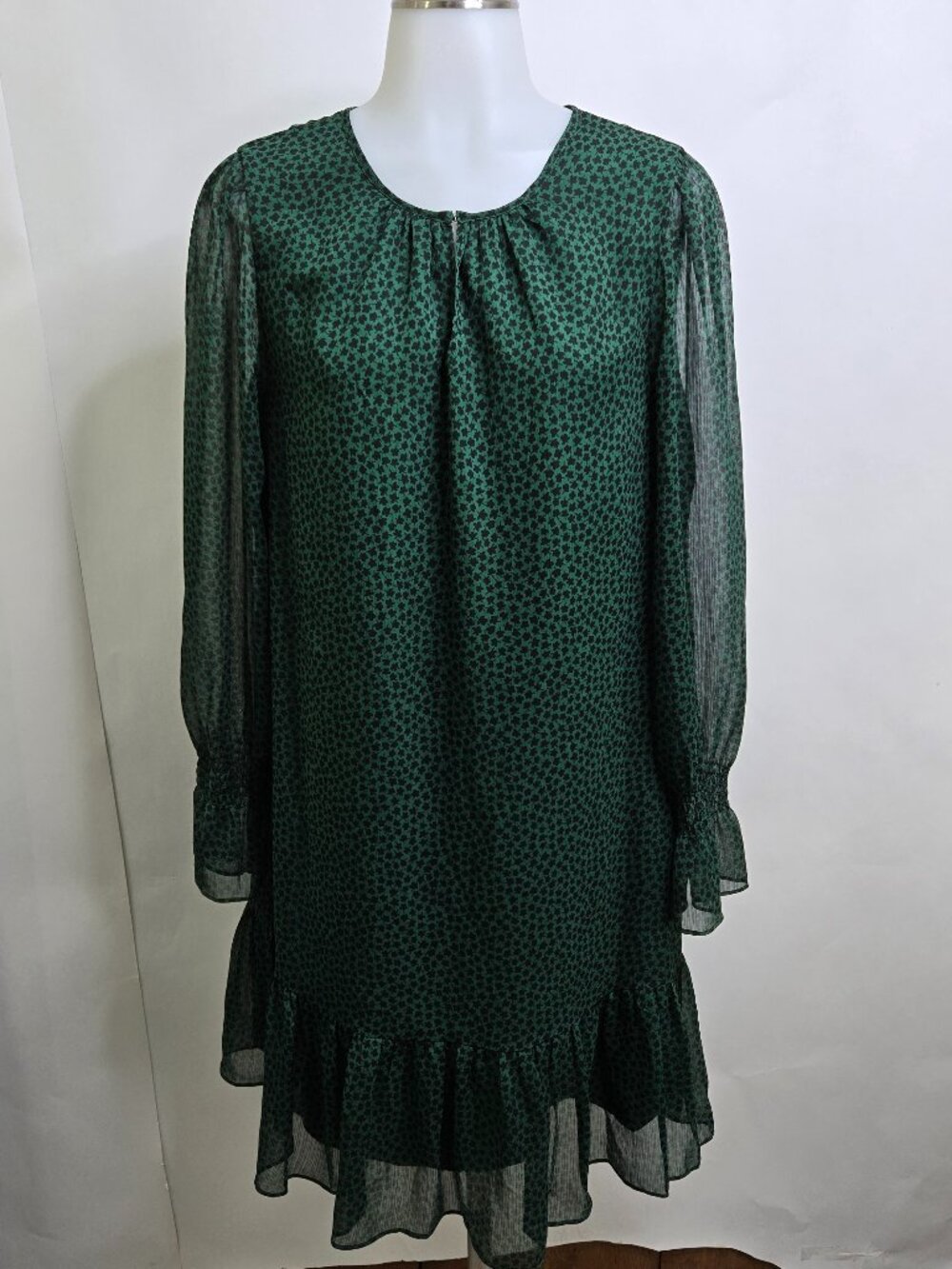Boden green Libby dress 6 Sheer Ruffle Keyhole Floral Amazon Leaf Romantic